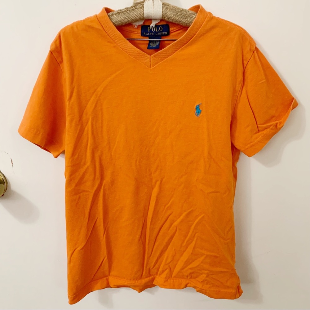 Polo by Ralph Lauren kids boys V Neck Orange Tee shirt top medium 10-12